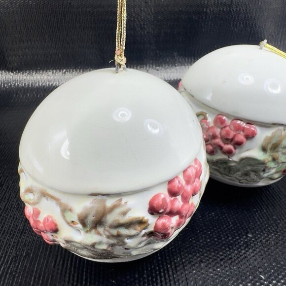 Vintage Hand Thrown Art Pottery Ornaments Grape Vines Hand Made Round Orbs Set 2 - Picture 9 of 15